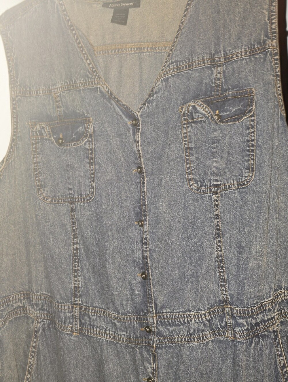 Sleeveless Denim Chambray Maxi Dress in Washed Blue ASHLEY STEWART SIZE 24 - Picture 2 of 4